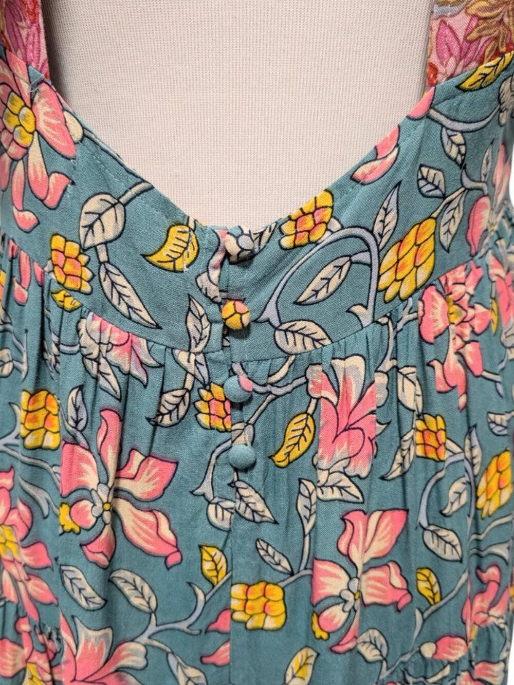 Natural Life Women NWT Sz L Halle Teal Pink Floral Halter Tier Ruffle Maxi Dress - Picture 7 of 11